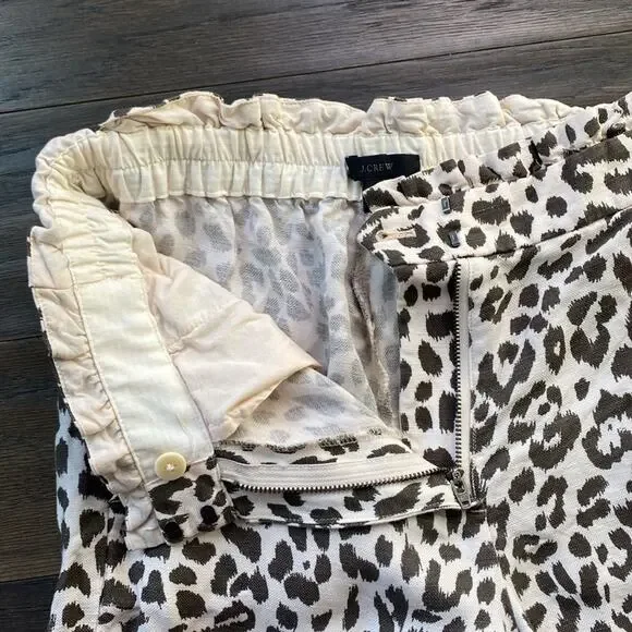J. Crew Linen Blend Leopard Highwaisted Crop Pant Womens Size 6 Paperbag Waist - Picture 3 of 6
